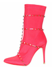 Rote Stiefeletten High Heel Booties Spitzschuh Nieten Riemchen Stretch Stiefel