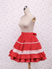 Roter Baumwoll-Lolitarock mit Rüschen Schleife und Spitze