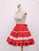 Roter Baumwoll-Lolitarock mit Rüschen Schleife und Spitze