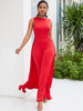 Roter Jumpsuit Jewel Neck Ärmellos Plissee Layered Polyester Gerade Sommer Einteiler Outfit