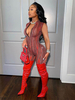 Roter Jumpsuit mit Schlangenmuster Ärmelloser Sommer-Trainingsanzug aus Polyester mit konischer Passform