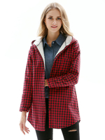 Roter Mantel für Frauen Kariertes Muster Jewel Neck Rüschen Casual Winter Medium Coat