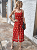 Roter Overall für Damen mit Blumendruck; ärmelloser; breiter Sommeranzug aus Polyester