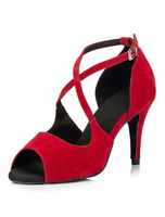 Roter Tanz Sandalen Peep Toe Wildleder Heels für Frauen