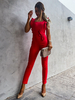 Roter trägerloser; ärmelloser; rückenfreier; gerader Sommer-Playsuit aus Polyester