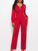Roter V-Ausschnitt mit langen Ärmeln Baumwollmischung Gerade Sommer Einteiliges Outfit