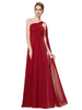 Rotes Ballkleid A-Linie Chiffon ärmellose Plissee-Maxikleider mit einer Schulter