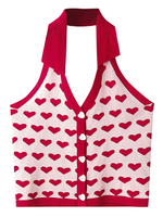 Rotes Cami Top Neckholder Ärmelloses Polyester Backless Casual Printed Damen Camis