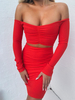 Rotes Clubkleid aus der Schulter ausgeschnitten mit langen Ärmeln Sexy; Kleid