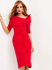 Rotes Partykleid für Mutter der Braut Entworfener Ausschnitt Halbe Ärmel Satin Stoffscheide Schleifen Knielange Gastkleider Für Hochzeit