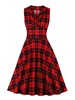Rotes Retro-Kleid Ärmelloses knielanges Plaid Rockabilly Swing Wrap Midi-Kleid aus den 1950er Jahren