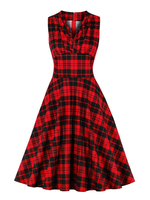 Rotes Retro-Kleid Ärmelloses knielanges Plaid Rockabilly Swing Wrap Midi-Kleid aus den 1950er Jahren