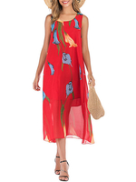Rotes Sommerkleid Übergroßes Long Beach-Kleid mit Blumendruck