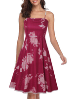 Rotes Sommerkleid Damen Träger Hals bedruckt Tüll Skater Kleid