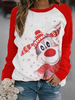 Rotes T-Shirt der Frauen Langarm-Rentier-bedrucktes Polyester-Weihnachts-T-Shirt mit Rundhalsausschnitt