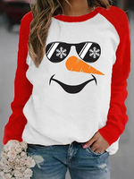 Rotes T-Shirt der Frauen mit langen Ärmeln Schneemann-bedrucktes Polyester-Weihnachts-T-Shirt mit Rundhalsausschnitt