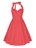 Rotes Vintage-Kleid der Frauen der 1950er Jahre Ture Red Polka Dots Ärmelloses; einteiliges Baumwollkleid mit V-Ausschnitt