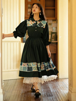 Rüschen Lolita OP Kleid Dunkelgrüner Blumendruck 3/4 Ärmel Lolita One Piece Kleider