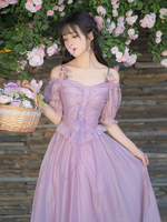 Rüschen Lolita OP-Kleid Lila Kurze Ärmel Lolita Einteilige Kleider Einstellbar Elastisch