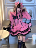Rüschen Schleifen Lolita Blusen Langarmbluse Lolita Top Farbblock Rosa Lolita Shirt