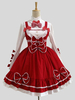 Süß Lolita Outfits Langarm Stehkragen Bögen Lolita Top mit roten Rüschen A Line Jumper Kleid