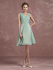 Sage Green Brautjungfer Kleid knielangen Plissee Homecoming Kleid V-Ausschnitt ärmellose A-Linie Cocktailkleid