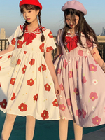 Sailor Lolita OP Kleid Blumendruck Bogen Kurzarm Lolita One Piece Kleider