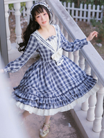 Sailor Lolita OP Kleid Erdbeer Hexe Plaid Bögen Lolita Einteilige Kleider