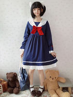 Sailor Lolita OP Kleid Lolita Bow Navy Bows Lolita One Piece Kleider