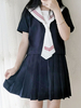 Sailor Style - Lolita - Outfit - Blaue; gestreifte Krawatte; Zweifarbiges; kurzärmliges Top mit Faltenrock