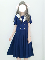 Sailor Style Lolita Outfit Blauer Tiefsee-Wal besticktes zweireihiges Kurzarm-Top mit Faltenrock