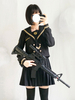 Sailor Style Lolita Outfit Musketier Schwarzes langärmliges Oberteil mit Faltenrock