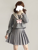 Sailor Style Lolita Outfit Sakura-Blüte besticktes graues Top mit Faltenrock