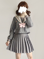 Sailor Style Lolita Outfit Sakura-Blüte besticktes graues Top mit Faltenrock