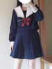 Sailor Style Lolita Outfit Schneeweißer Bogen Blau Langarm Top Mit Faltenrock