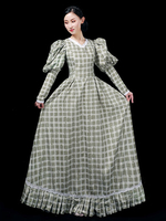 Salbei Retro Kostüme Polyester Grün Plaid Kleid Marie Antoinette Kostüm Vintage Kleidung
