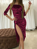 Samt Bodycon Kleider Rot von der Schulter Langarm Langarm Split Front Sexy Bleistiftkleid