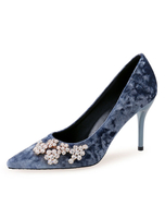 Samt High Heels spitze Zehe Strass Stiletto Pumps für Frauen