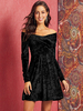 Samtkleid Schwarz mit langen Ärmeln Polyester mit Wasserfallausschnitt Damen Kleidung Kleider