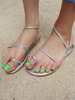Sandal Slippers Silber PU Leder Chic Sandal Slides Damen Flats