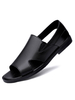 Sandalen für Herren Slip-On Open Toe Rindsleder Gummisohle Schwarz Flache Schuhe