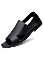 Sandalen für Herren Slip-On Open Toe Rindsleder Gummisohle Schwarz Flache Schuhe