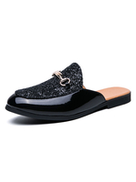 Sandalen für Männer Slip-On Metall Details Leder Gummisohle Herren Pantoletten