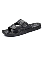 Sandalen für Männer Slip-On PU Leder Split Sole Casual Black Slipper