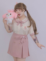 Sanrio Authorized Plus Size Sweet Lolita Blusen Lolita Top Apricot Kurze Ärmel Schleifen Rosa Lolita Shirt
