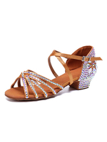 Satin Ballroom Schuhe Braun Open Toe Criss Cross Strasssteine Latin Dance Schuhe