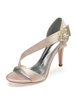 Satin Brautschuhe Champagne Open Toe Perlen Riemchen Brautjungfer Schuhe High Heel Brautschuhe