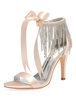 Satin Brautschuhe Champagner Open Toe Strass Lace Up Brautschuhe High Heel Brautjungfer Schuhe