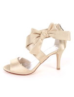 Satin Brautschuhe Ink Blue Open Toe Bow Brautjungfer Schuhe High Heel Sandaletten