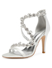 Satin Brautschuhe Lila Open Toe Strasssteine Zip Up Riemchen High Heel Brautschuhe